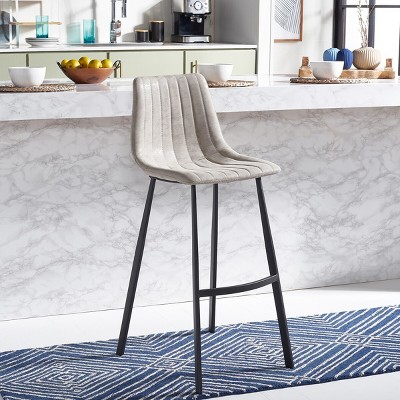 Modern Saddle Style Gray Leather Bar Stool with Metal Base