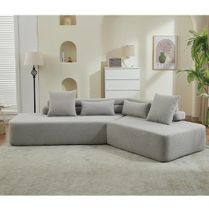 GDFStudio Maelo 128" Modern 4-Seater Boucle Teddy Upholstered Sectional Sofa with Throw Pillows and Lumbar Pillows - 1 of 4