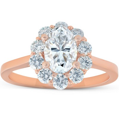 Pompeii3 1 5/8 Ct Oval Lab Created Moissanite & Diamond Halo Engagement Ring Rose Gold