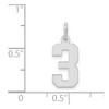 Black Bow Jewelry Sterling Silver, Athletic Collection, Small Polished Number 3 Pendant - 4 of 4