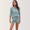 Anna-Kaci Lounge Women's Textured 3/4 Sleeve V-Neck Button Top and Drawstring Shorts Two-Piece Lounge Set - 2 of 4