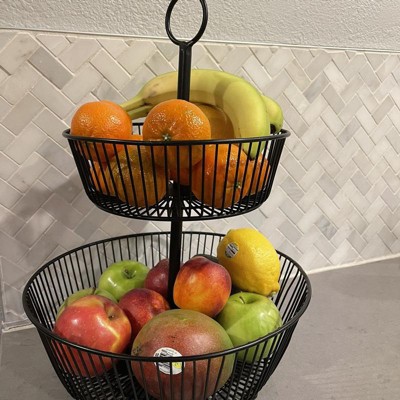 Fruit Basket For Countertop Black 2 Tier Metal Wire Basket - Temu