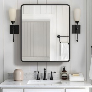 PexFix 30" x 24" Bathroom Cabinet with Mirror Stainless Steel Frame and 2 Adjustable Shelves Wall Medicine Cabinets Mirrors Rectangle Recessed Black - 1 of 4