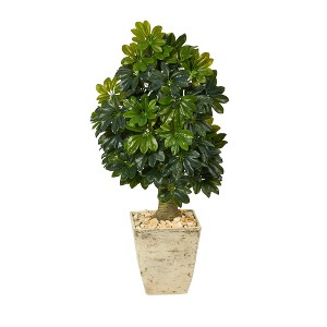 Nearly Natural 3.5-ft Schefflera Artificial Tree in Country White Planter (Real Touch) - 1 of 4