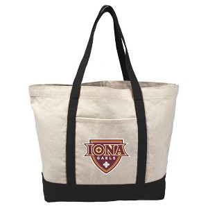Iona College Primary Logo Canvas Tote Bag With External Pocket, Reusable Shoulder Bag for Shopping, School, Beach, Black - 1 of 4