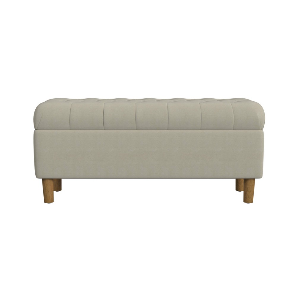 Photos - Other Furniture Button Tufted Storage Bench with Cone Wood Legs Velvet Fawn - HomePop