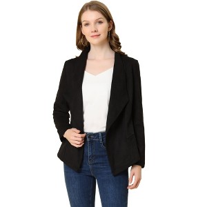 Allegra K Women's Faux Suede Lapel Draped Outwear Open Front Jacket - 1 of 4