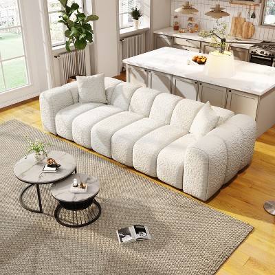 SYFERLORY 102.36"Luxury Modern Upholstered Sofa For Living Room, Square Arm and 3 Seater Sofa,No Assembly Needed(Chenille Fabric,White)