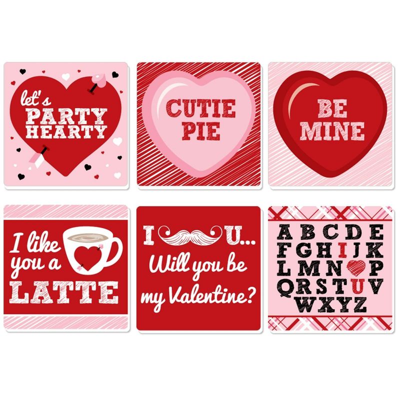 Big Dot of Happiness Conversation Hearts - Funny Valentine's Day Party Decorations - Drink Coasters - Set of 6, 1 of 9