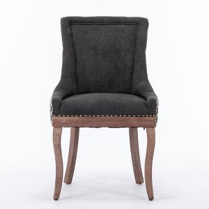 OUTSUPPLY Set of 2 Modern Upholstered Dining Chairs, Thick Fabric, Solid Wood Legs, Bronze Nailhead Trim - 1 of 4