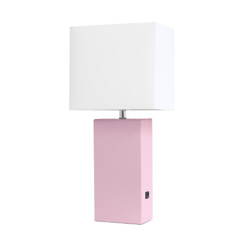 Modern Leather Table Lamp With Usb And Fabric Shade Blush Pink Elegant Designs Target