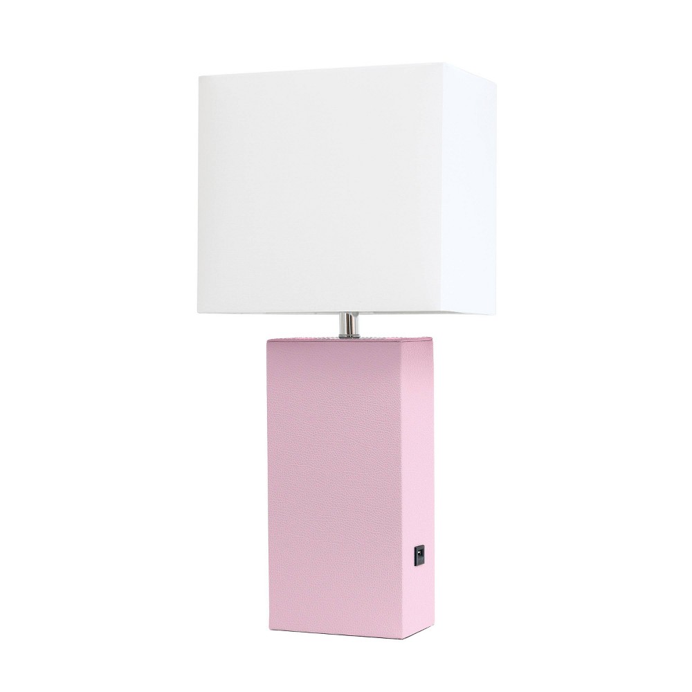 Photos - Floodlight / Street Light Modern Leather Table Lamp with USB and Fabric Shade Blush Pink - Elegant D