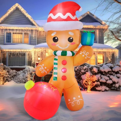 Paaaawaters 8 FT Christmas Inflatables Gingerbread Man with Candy Cane, Christmas Blow Ups