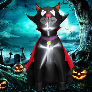 Costway 4.7 FT Halloween Inflatable Vampire Black Cat with Red Cloak Blow-up Decoration - 1 of 4