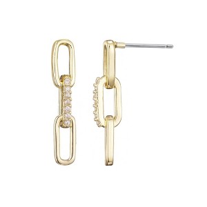 Adornia 14k Gold Plated CZ Mini Paperclip Drop Earrings - 1 of 4