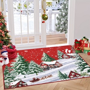 Christmas Area Rugs, Washable Non-Slip Snowscape Carpet, Soft Low Pile Foldable Stain Resistant for Bedroom, Home - 1 of 4