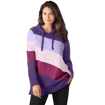 Woman Within Plus Size Color Block Hoodie Sweatshirt