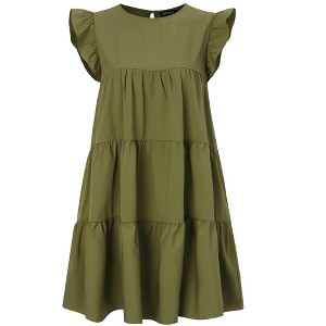 Coolmee Women Summer Mini Dress Casual Ruffle Sleeve Babydoll Dress Beach Loose Flowy Short Sundress - 1 of 4