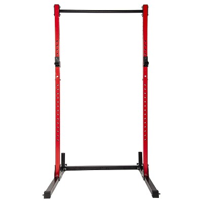 HulkFit BFSS-B1RD Adjustable Multi Function Exercise Power Squat Stand Rack with Pull Up Bar, 2 Heavy Duty J Hooks, and 2 Weight Plate Holders, Red