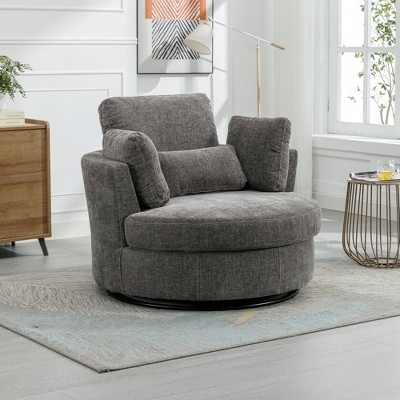 Hrinhom 42" W Oversized Barrel Chair,Modern Chenille Swivel Sofa Chair with Metal Base