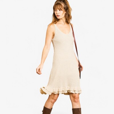 Anna-Kaci Women's Ribbed Knit Sleeveless Dress with Ruffled Hem
