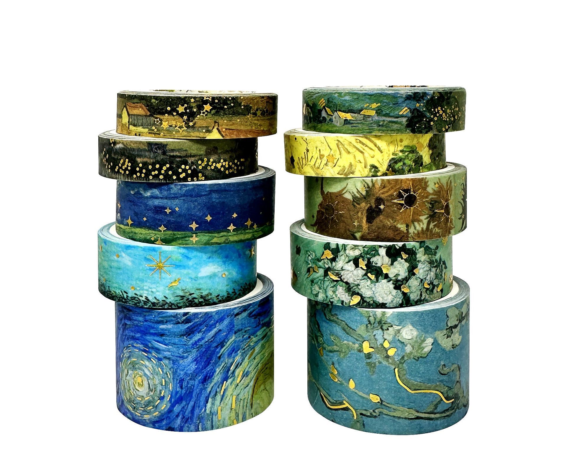 Wrapables Decorative Gold Foil Washi Tape Box Set for Arts & Crafts, Scrapbooking, Stationery, Diary (10 Rolls), Artwork