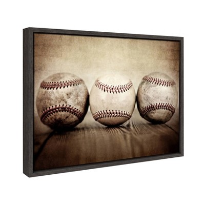 Three Vintage Baseballs Framed Canvas Wall Art for Kids