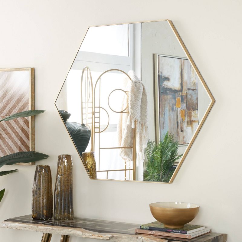 Contemporary Wood Hexagon Wall Mirror – Olivia & May, 2 of 11