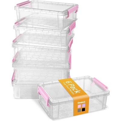 Paaaawaters 6 Pack Extra Large Pencil Box, Plastic Pencil Case Crayon Box, Clear Marker Organizer Plastic Containers with Lid