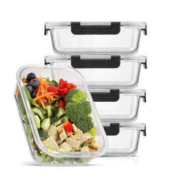 Chef Buddy Glass Food Storage Containers with Snap Lids- 10 Piece Set with  Multiple Bowl Sizes for Storage, Meal Prep, Mixing and Serving (Black)