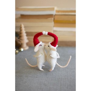 Kalalou Felt Mice Christmas Ornament Set of 2 – Adorable Kissing Couple Decor - 1 of 3