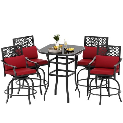 Outdoor High Swivel Bar Stools, Bar Height Patio Chairs with Seat Cushion, Counter Height Tall Patio Swivel Chairs, Outdoor Swivel Bar Chairs Set of 2