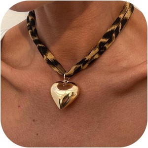 Scarf Necklace with Charm Gold Starfish Chunky Cross Heart Flower Pendants Bandana Charm Necklace Leopard Choker Necklaces for Women Boho Beach - 1 of 4