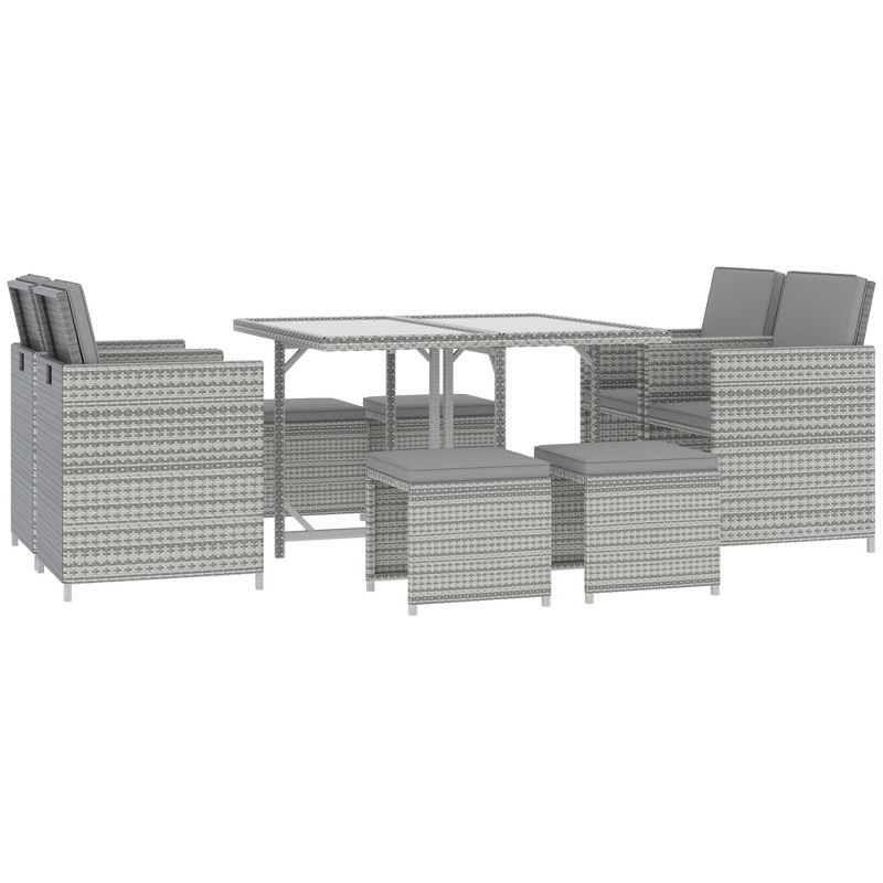 Outsunny 9 Pieces Patio Wicker Dining Sets, Space Saving Outdoor Sectional Conversation Set, with Dining Table and Chair & Cushioned for Lawn Garden Backyard, 4 of 7
