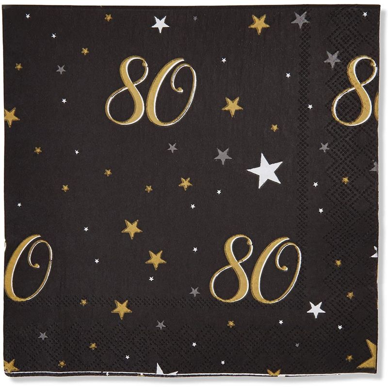 Sparkle and Bash 100 Pack Bulk Happy 80th Birthday Napkins for Party Decorations, 2-Ply, Black and Gold, 6.5 x 6.5 In, 5 of 8