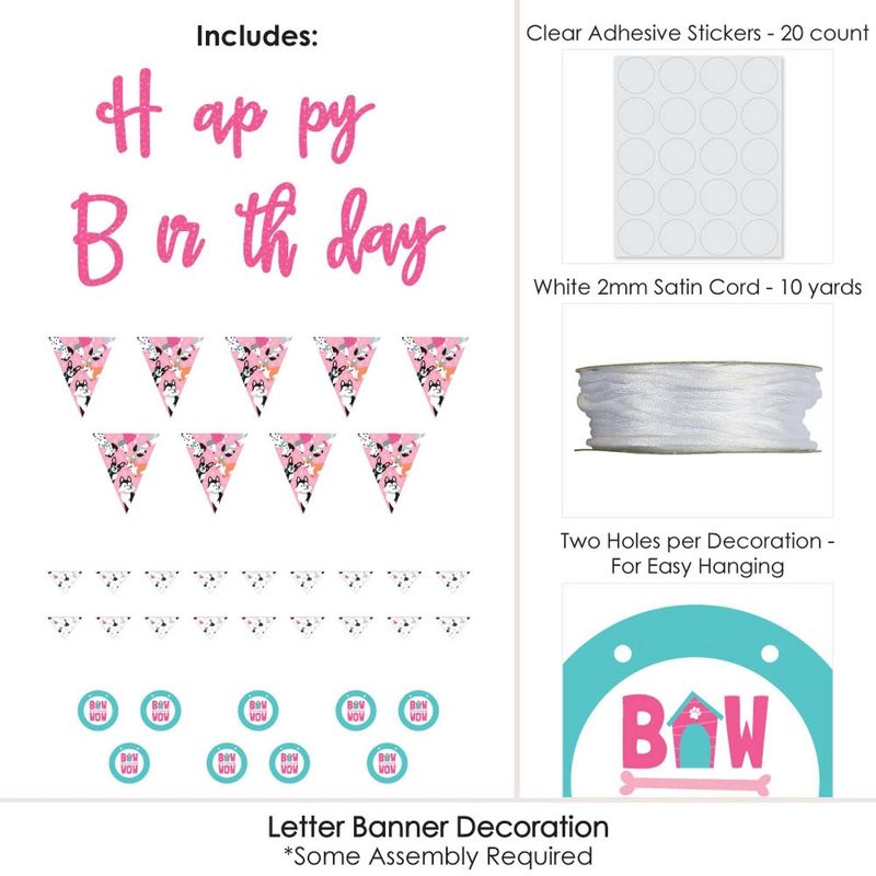 Big Dot of Happiness Pawty Like a Puppy Girl - Pink Dog Birthday Party Letter Banner Decoration - 36 Banner Cutouts and Happy Birthday Banner Letters, 5 of 8