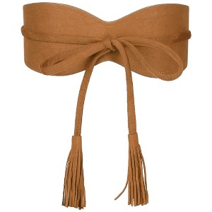 Elerevyo Womens Faux Suede Tassel Belt, Vintage Bow Tie Corset Cinch Obi Belts Waistband for Dress 1 Pc - 1 of 4