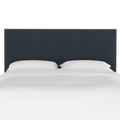 King Bella Nail Button Border Headboard Navy Linen with Pewter Nailbuttons - Skyline Furniture