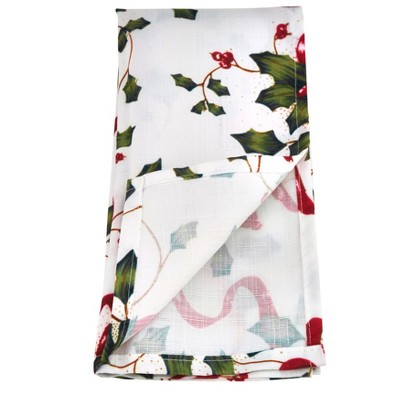 Holly and Ribbon Christmas Table Napkins Set of 12, Multicolor Polyester