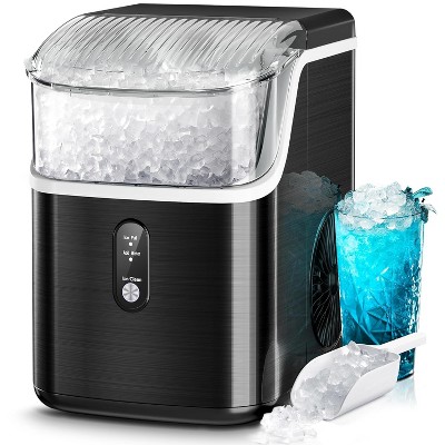ZAFRO Nugget Ice Makers Countertop,Portable Ice Machine with Crushed Ice, Self-Cleaning,35lbs/Day,(Stainless Steels Black)