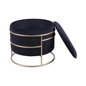 Sapphtopaz 1PC Modern Round Ottoman with Storage Velvet Upholstered Foot Stool with Gold Frame,Versatile Storage Ottoman for Living Room,Bedroom - 1 of 4