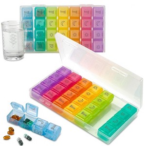 Weekly Pill Organizer - Pack of 2 - 4 Compartment Am/Pm Pill Box, 7 Day Large Travel Medication Dispenser Case for Vitamins, Supplements and Medicine - 1 of 4
