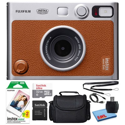 Image of Fujifilm Instax Mini EVO Instant Film Camera (Brown) with 20 Films + 32GB Card