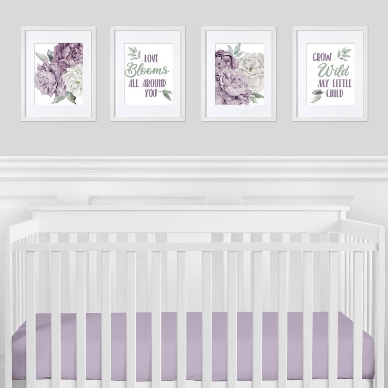 Sweet Jojo Designs Girl Unframed Wall Art Prints for Décor Peony Floral Garden Purple and Ivory 4pc, 3 of 6