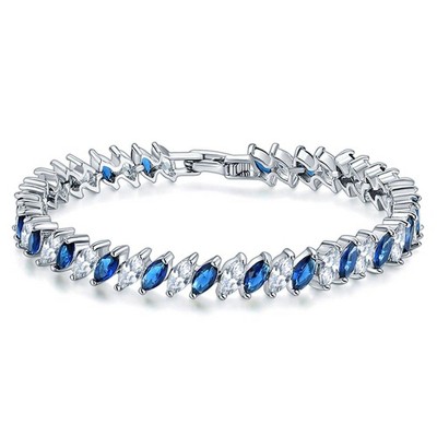 Hollywood Sensation Cubic Zirconia Tennis Bracelet with Marquise Cut Sapphire and Clear AAA+ Cubic Zirconia 6.75 Inches Gold