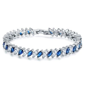 Hollywood Sensation Cubic Zirconia Tennis Bracelet with Marquise Cut Sapphire and Clear AAA+ Cubic Zirconia 6.75 Inches Gold - 1 of 3