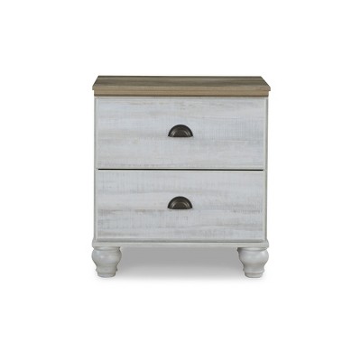 Traditional White and Brown 2-Drawer Nightstand with USB Charging