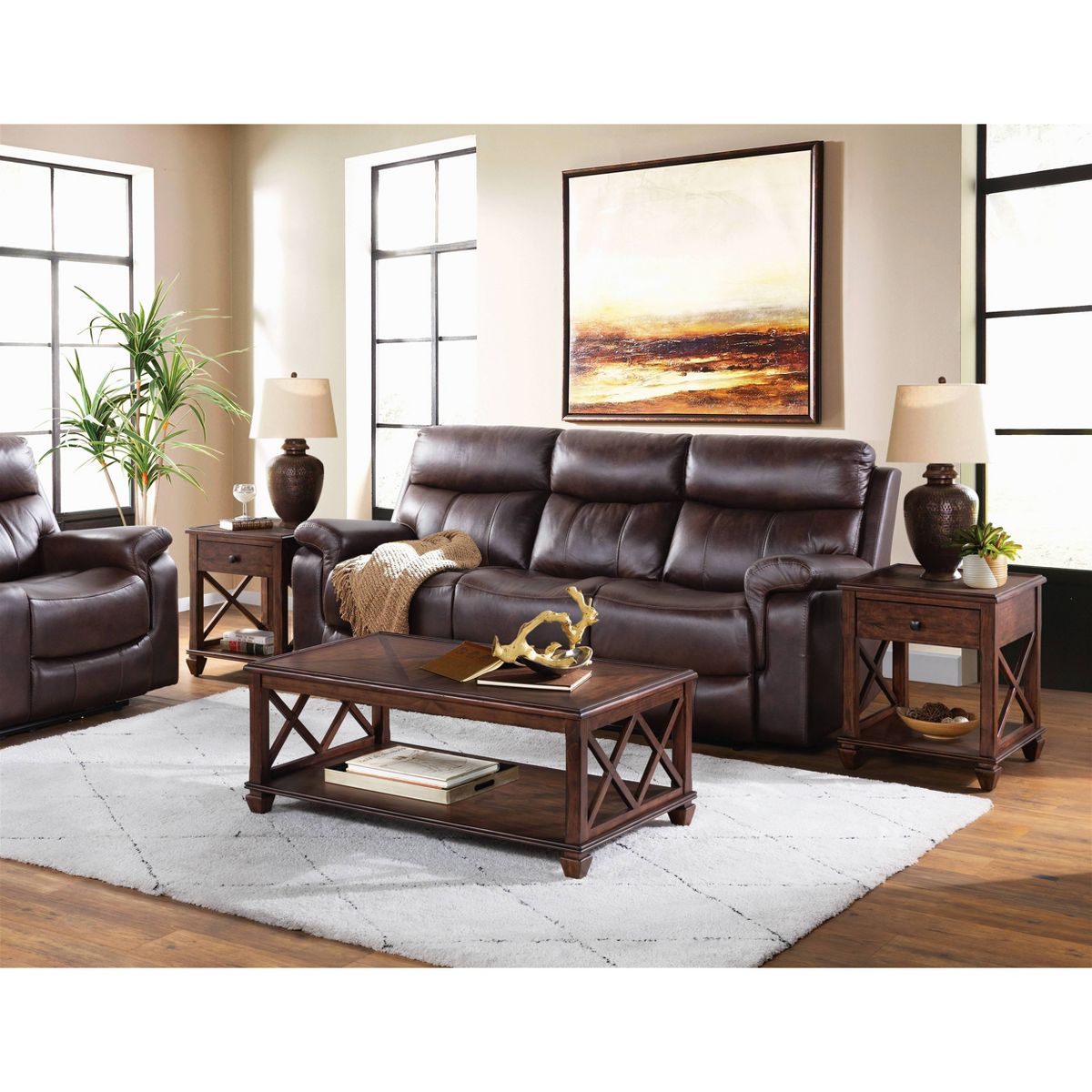 Alaterre Furniture 3pc Bridgton Wood Living Room Set: Pine Furniture, Cherry Stain - thumbnail 2
