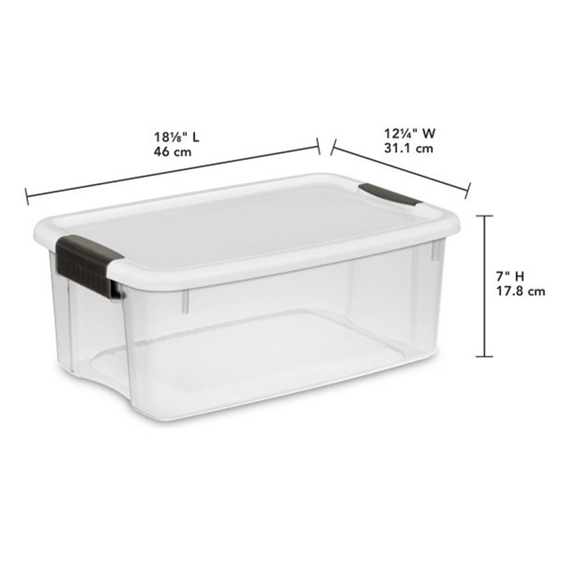 Sterilite 18 Qt Ultra Latch Box, Stackable Storage Bin with Lid, Plastic Container with Heavy Duty Latches to Organize, Clear and White Lid, 6-Pack, 2 of 7