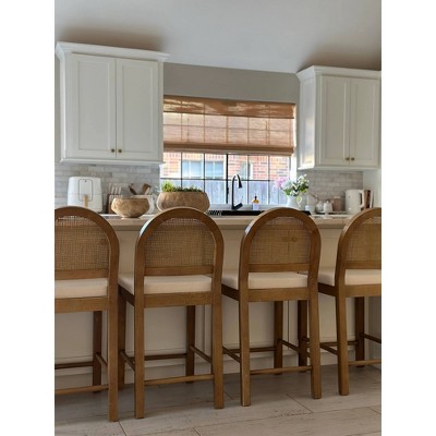 Bailey Light Brown Wood and Rattan Counter Height Barstool